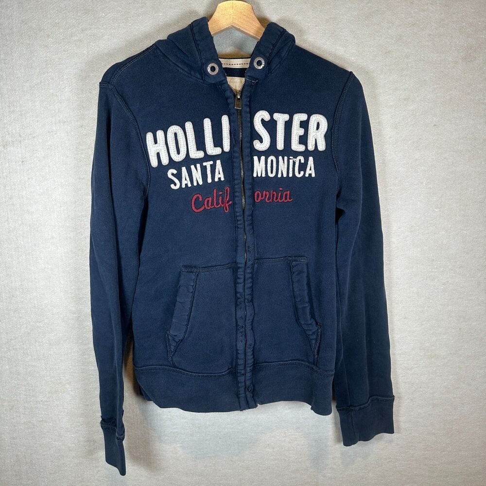 Vintage Y2K Hollister Santa Monica Hoodie Mens M Navy Full Zip Surf Logo